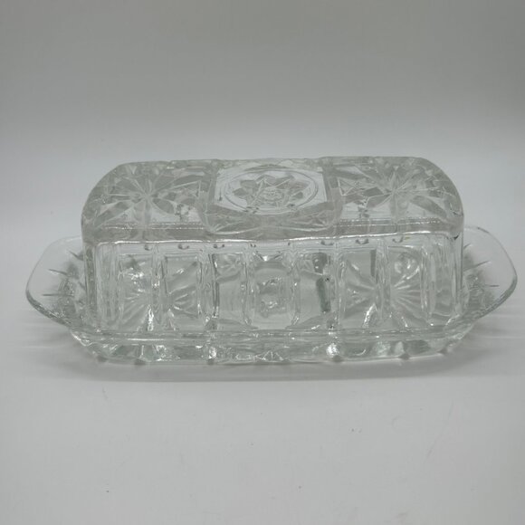 Vintage Anchor Hocking Glass Butter Dish EAPC Star Of David - Picture 1 of 12